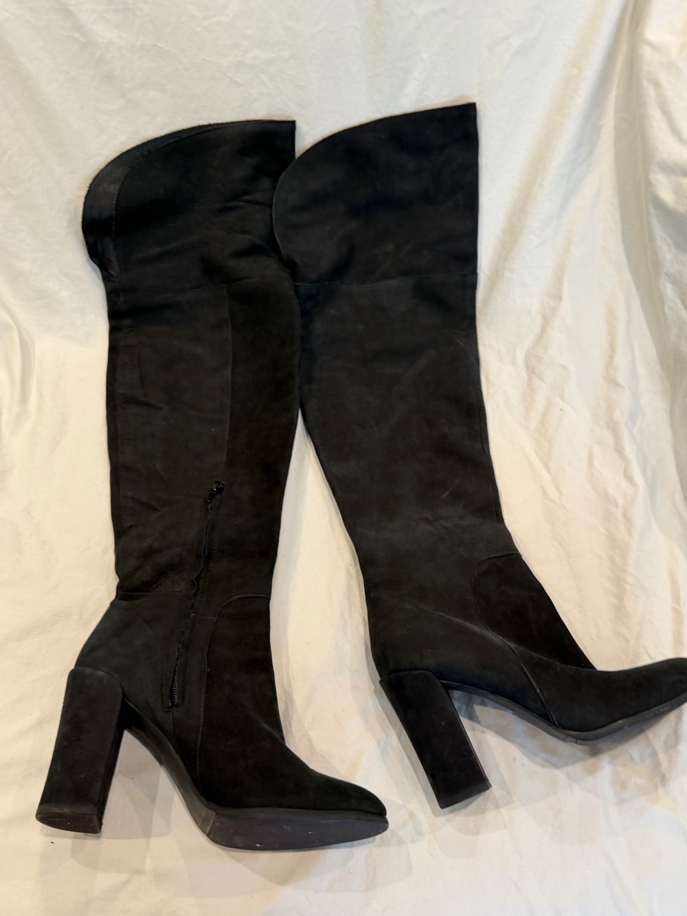 Kenneth Cole Black Suede Over-The-Knee Block Heel Boots